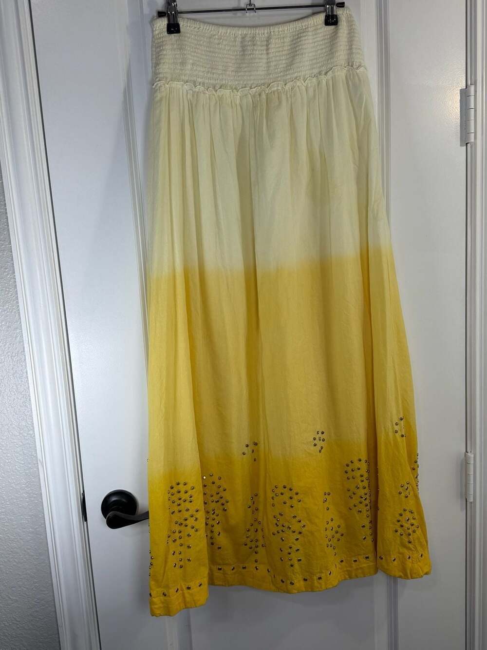 Alberto Makali Yellow Ombre Studded Cotton Maxi Skirt